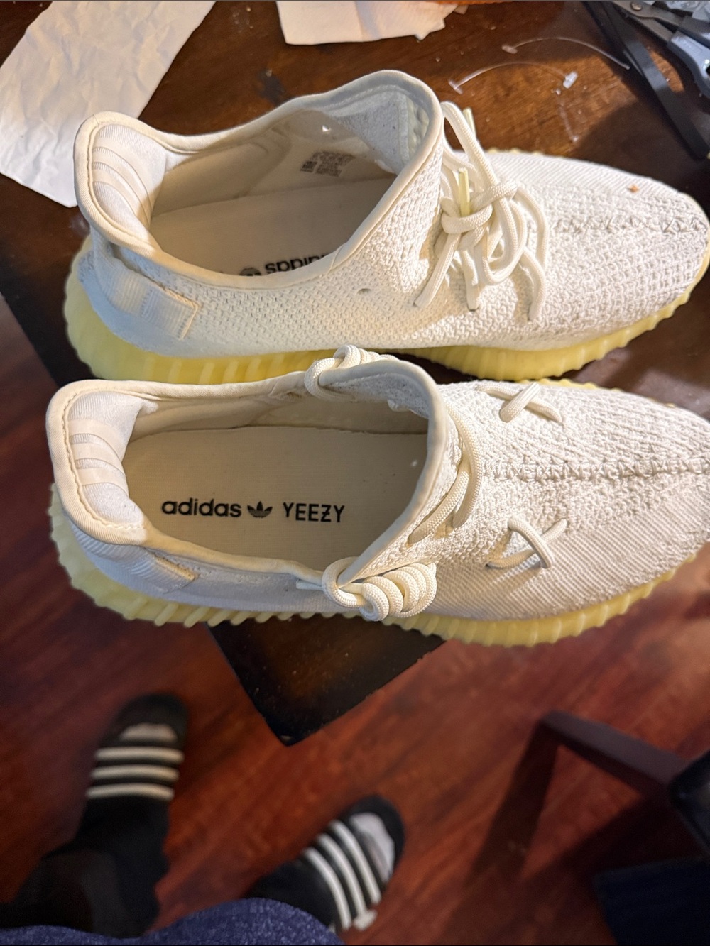 Yeezy Boost Knit Sneakers in Cream with Yellow Sole